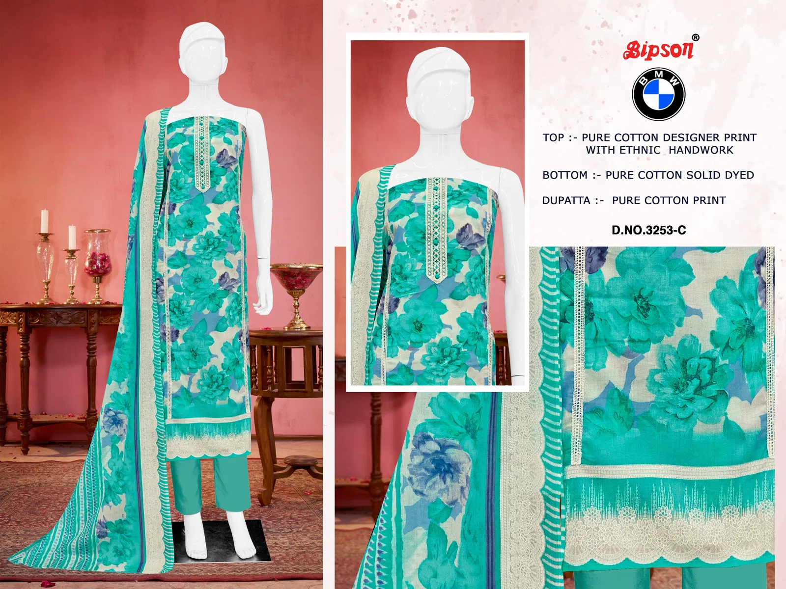 Bmw 3253 By Bipson Pure Cotton Printed Dress Material Exporters In India
